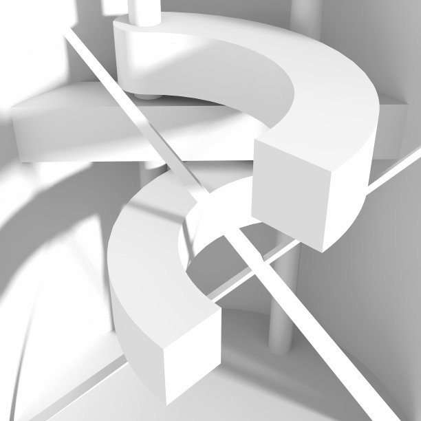 建筑的背景。抽象建筑、现代雕塑的3D渲染。平面和曲面的几何组合。图片下载