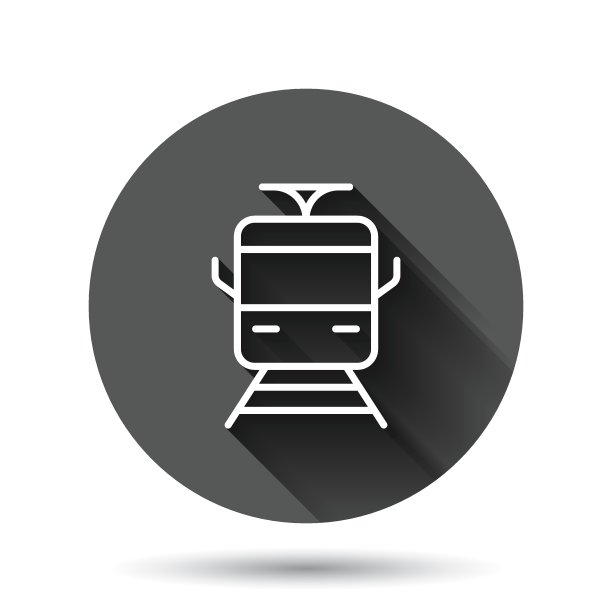 平面风格的地铁图标。火车地铁矢量插图上的黑色圆形背景与长阴影效果。铁路货运圈钮扣经营理念。图片下载