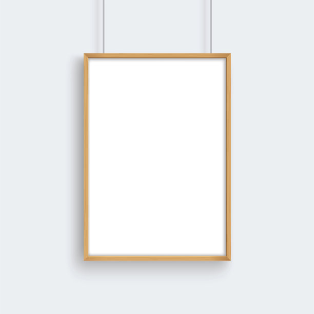 木制框架和海报模型挂在灰色的墙上。图片下载