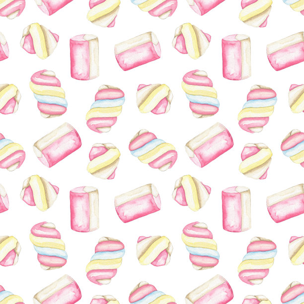 水彩无缝图案与棉花糖图片下载