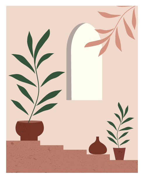 楼梯上花瓶里的植物。图片下载