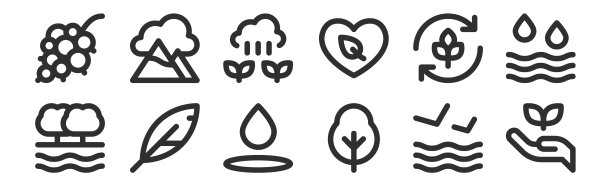 一套12瘦轮廓图标，如生态，树，羽毛，农艺，芽，山为网络，移动图片下载