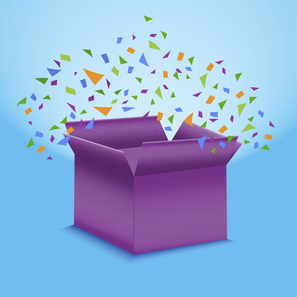 打开装有礼物和五彩纸屑的盒子。矢量图像的惊喜生日或圣诞节。节日礼物爆炸。股票的照片。图片下载