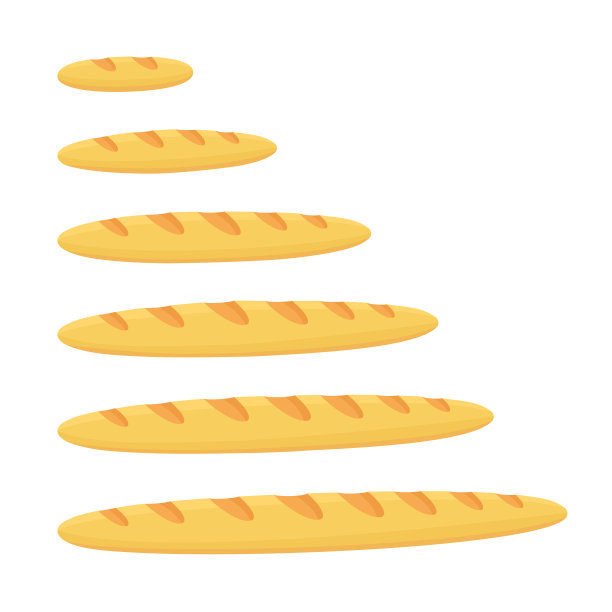 法棍面包大小。面包店的面包品种。长时间短。动画的发展。业务增长图表。矢量平面插图。图片下载