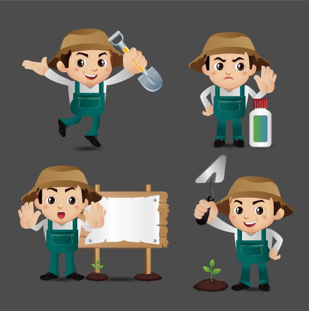 可爱的设置职业园丁与不同的姿势。向量图片下载