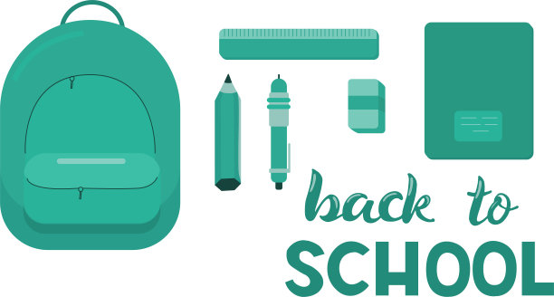 书包，笔记本，钢笔，铅笔，尺子，橡皮，回学校的标志。矢量股票插图印刷工业学校文具为学童，返回学校收集，网页设计。EPS10图片下载