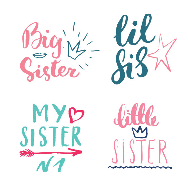 姐妹书法字帖集，儿童托儿所印刷短语集。矢量图图片下载