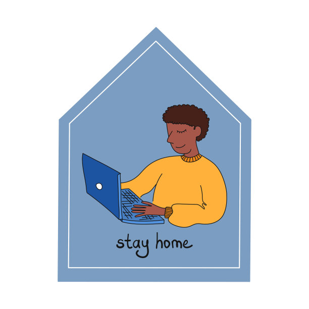 保持冷静，待在家里。冠状病毒大流行与社交距离、自我隔离概念。成年人在家自我隔离，以减少传播冠状病毒的风险。图片下载