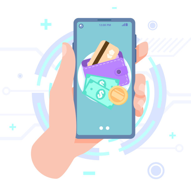 数字钱包币的概念在移动智能手机。人们手持电话。网上支付、网上银行和加密货币。矢量插画平面设计的旗帜，海报，和网页。图片下载