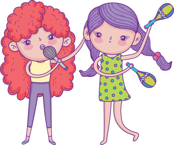 拿着麦克风的小女孩们，儿童节快乐图片下载