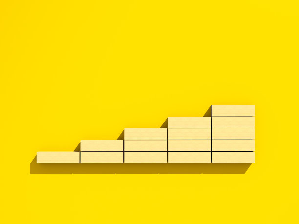 3D插图木块安排楼梯形式在黄色的纸背景业务增长的想法概念图片下载