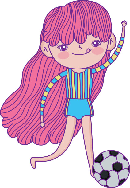 小女孩在玩足球的卡通图片下载