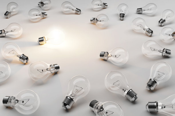 灯泡发光的3D插图概念。三维渲染图片下载