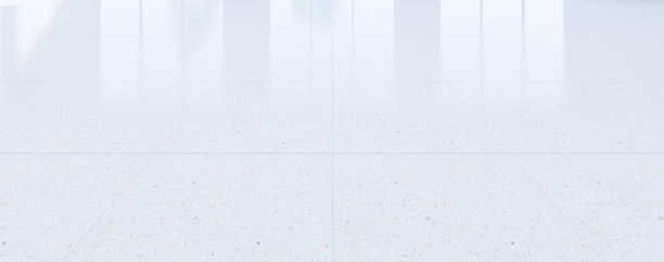 水磨石地板的3d渲染，灰色网格线和反光与透明玻璃门透视图，干净和新的条件使用背景。图片下载