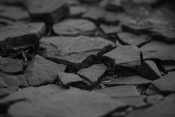 路面由天然野生石头制成，bw照片。图片下载