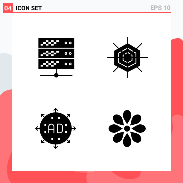 收集4个图标在固体风格现代字形图片下载