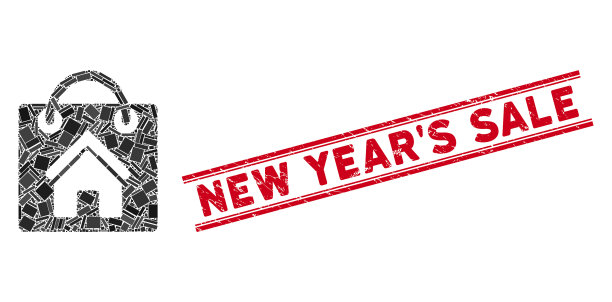 购买家庭马赛克和刻划新年销售印章图片下载