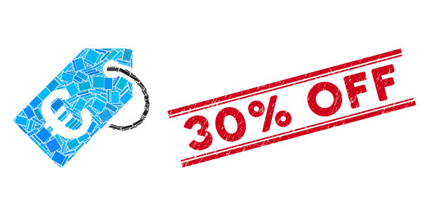 欧元标签马赛克和垃圾七五折图片下载