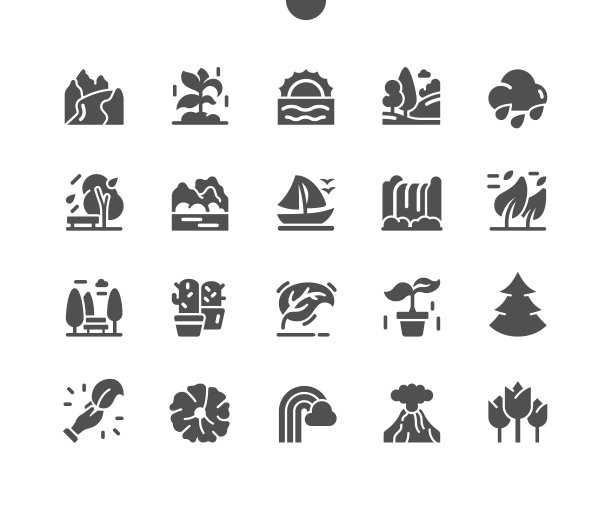 自然精心制作的像素完美矢量固体图标30 2x网格Web图形和应用程序。简单的最小的象形图图片下载