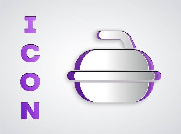 剪纸石头的冰壶运动游戏图标孤立在灰色背景。运动设备。纸艺术风格。矢量图图片下载