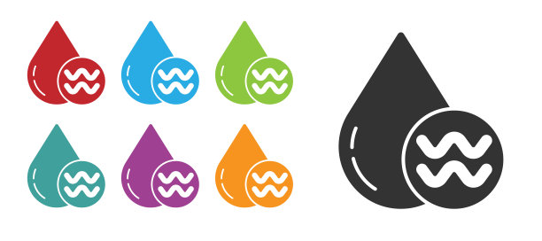 黑色回收干净的水图标孤立在白色背景。水滴与标志循环利用。设置图标丰富多彩。矢量图图片下载