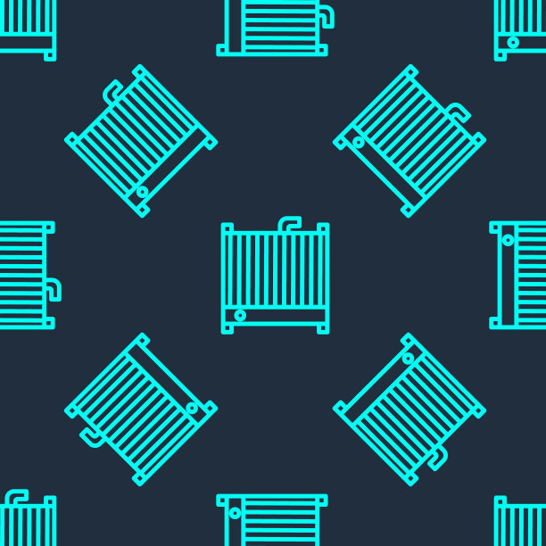 绿色线汽车散热器冷却系统图标隔离无缝模式上的蓝色背景。矢量图图片下载