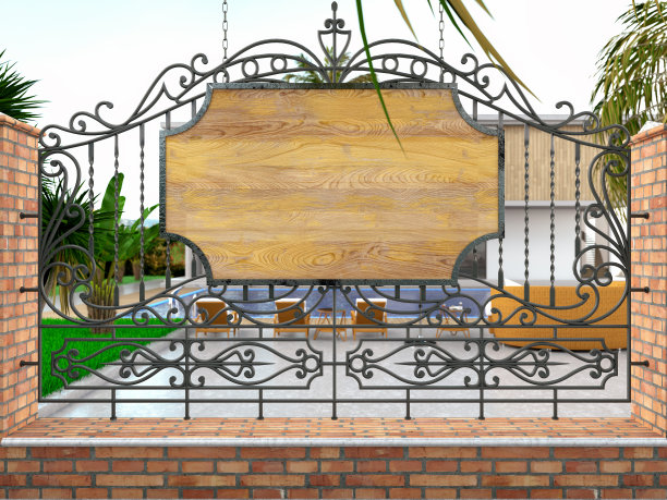 夏季别墅栅栏上的空木标志图片下载