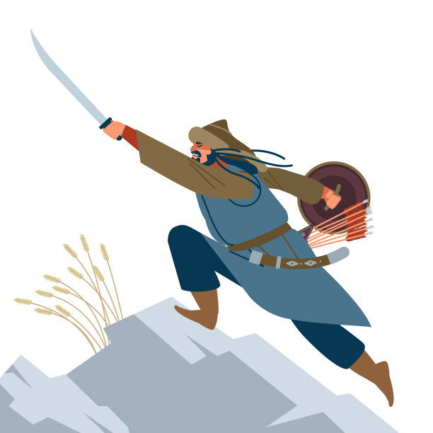 蒙古武士。中世纪的战斗插图。历史插图。孤立矢量平面插图。图片下载