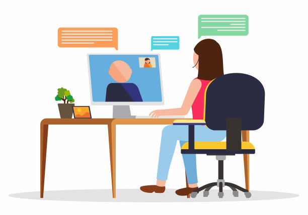 视频会议。商人在线咨询。通信的概念。向量图片下载