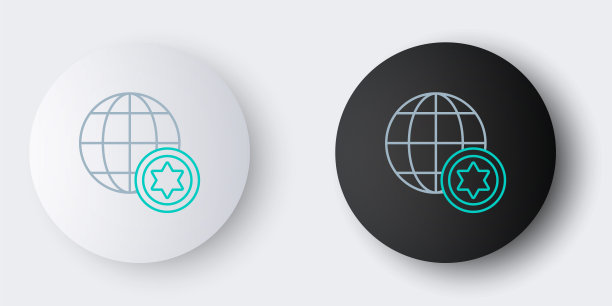 线世界全球和以色列图标孤立在灰色背景。色彩斑斓的轮廓的概念。向量图片下载