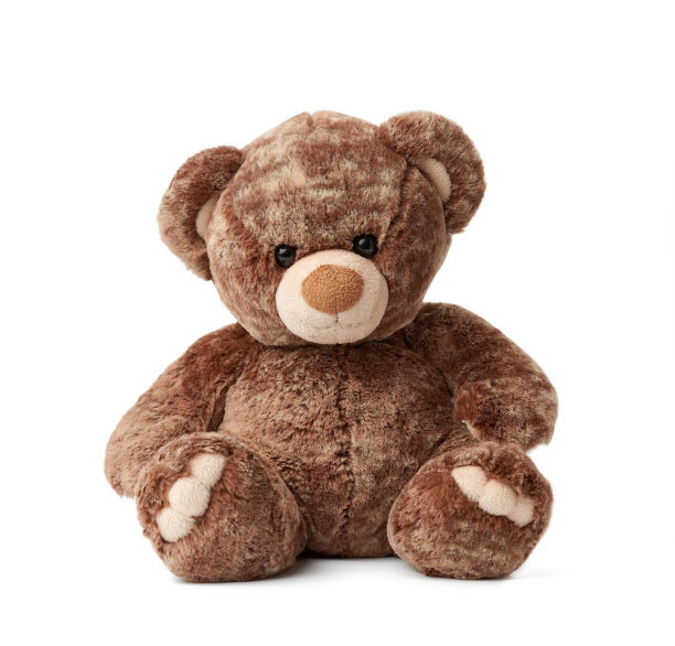 可爱的棕色泰迪熊坐在孤立的白色背景上图片下载