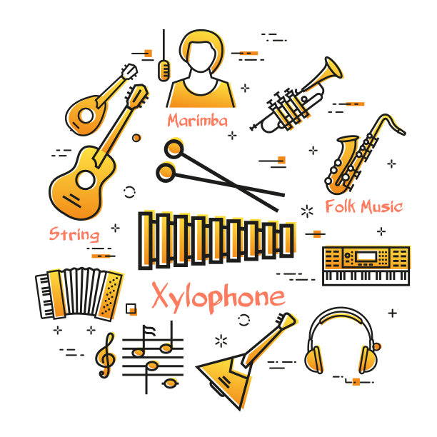 矢量线性旗帜音乐-木琴或马林巴图片下载