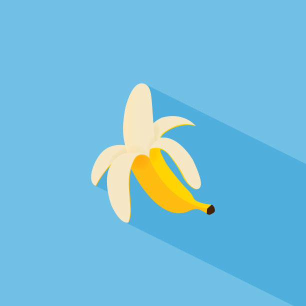 卡通风格去皮香蕉。平面设计与长阴影。素食主义者的饮食。孤立的矢量图。图片下载