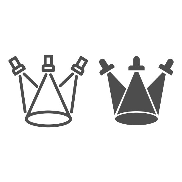 场景与三个投影仪线和固体图标，音乐节概念，场景照明标志上的白色背景，聚光灯图标轮廓风格的移动概念和网页设计。矢量图形。图片下载