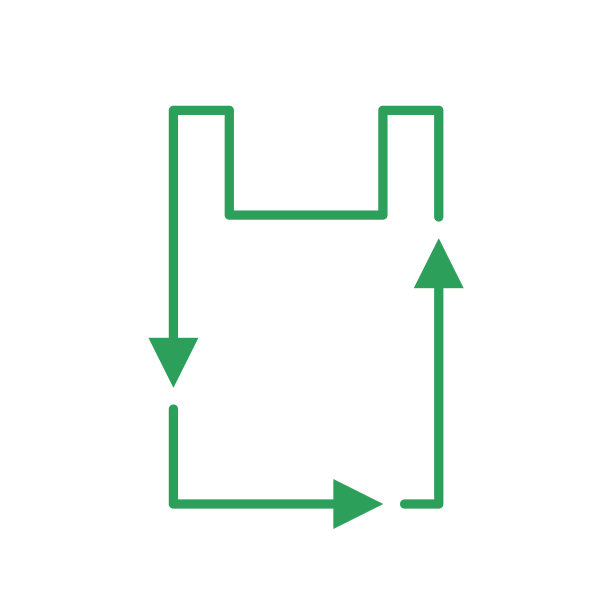 回收塑料袋线条图标。可重复使用的带箭头的塑料袋。减少塑料的使用。图片下载