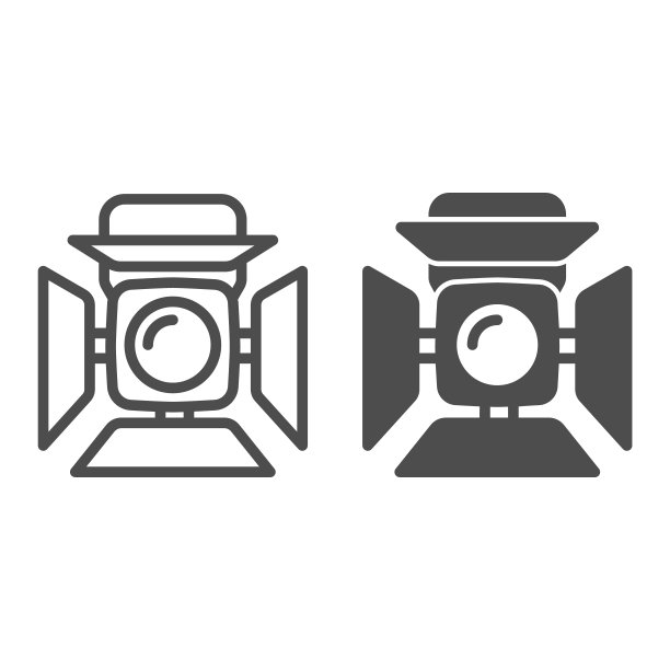 探照灯线和固体图标，音乐节概念，场景照明标志在白色背景，工作室聚光灯图标轮廓风格的移动概念和网页设计。矢量图形。图片下载