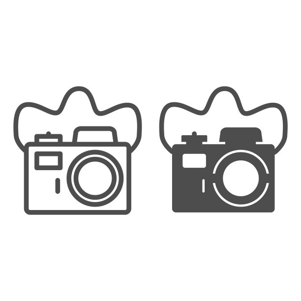 相机线和固体图标，摄影概念，复古照片相机标志在白色背景，相机图标轮廓风格的移动概念和网页设计。矢量图形。图片下载