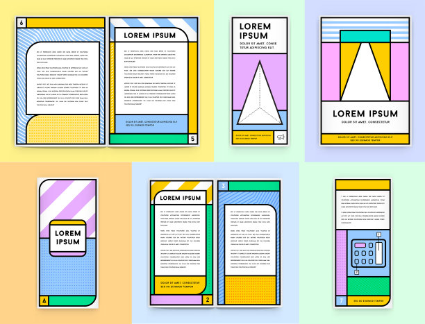 大组视觉识别在时尚的新胖线风格几何设计复古风格与新鲜的旧学校颜色虚构的名字和文本图片下载