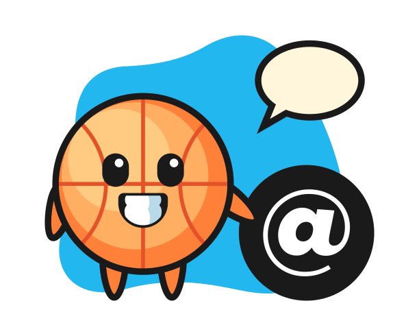 篮球卡通站在At符号旁边图片下载