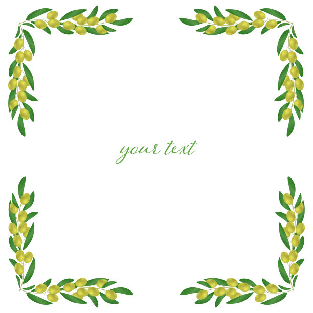 装饰橄榄枝的圆形框架与白色的背景上的叶子图片下载