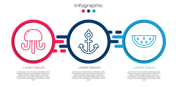 设置线水母，锚和西瓜。业务信息模板。向量图片下载