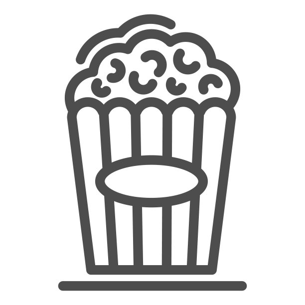 爆米花线图标，电影院概念，电影院食物标志的白色背景，爆米花在一个条纹框图标的轮廓风格的移动概念和网页设计。矢量图形。图片下载