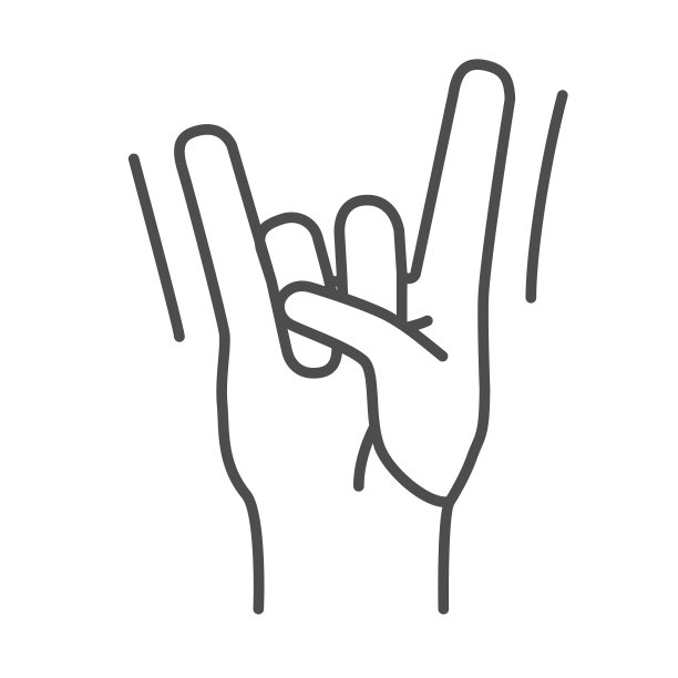 摇滚手势细线图标，音乐节概念，白色背景上的摇滚标志，硬摇滚或重金属手图标轮廓风格的手机和网页设计。矢量图形。图片下载