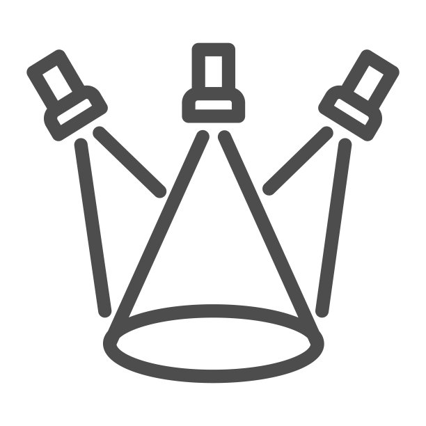 场景与三个投影仪线图标，音乐节概念，场景照明标志上的白色背景，聚光灯图标轮廓风格的移动概念和网页设计。矢量图形。图片下载