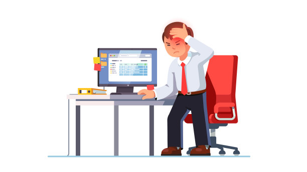 在工作场所突发脑中风的企业家在办公桌旁痛苦地扶着头。脑出血或缺血性发作。平面向量插图图片下载