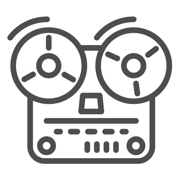 录音机线图标，音乐概念，白色背景上的旧卷轴录音机标志，用于移动概念和网页设计的轮廓风格的开放式卷轴录音机图标。矢量图形。图片下载