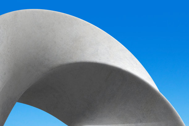 简约的建筑风格，建筑细节以曲线和自由的形式，抽象的物体与阴影的蓝色背景。3 d渲染。图片下载