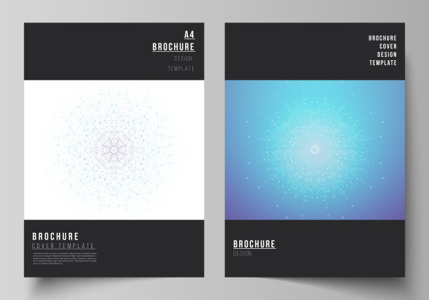 矢量布局A4格式现代封面模型设计模板的小册子，杂志，传单，小册子，报告。大数据可视化，几何通信背景与连接线和点图片下载