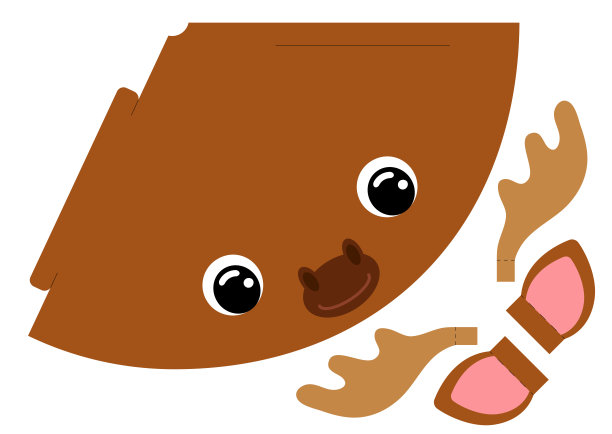 打印模型帽驼鹿。生日，派对，圣诞节，宝宝送礼会的圆锥体模板。娱乐的有趣配件。卡纸盖布局结构。打印和削减。图片下载