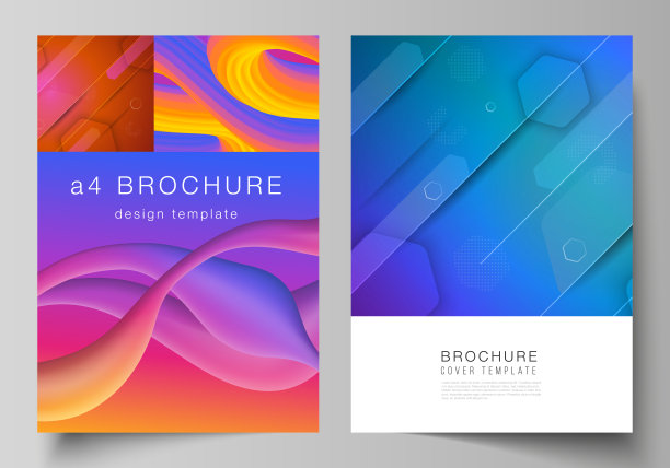 矢量布局A4格式现代封面模型设计模板的小册子，杂志，传单，小册子。未来的技术设计，丰富多彩的背景与流体梯度形状组成。素材图片